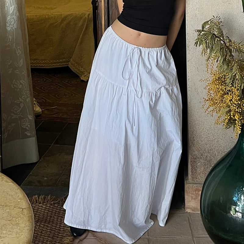 Tie Up Waist Elastic Drawstring Skirts