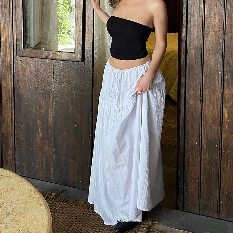 Tie Up Waist Elastic Drawstring Skirts