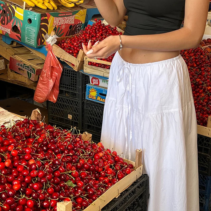 Tie Up Waist Elastic Drawstring Skirts