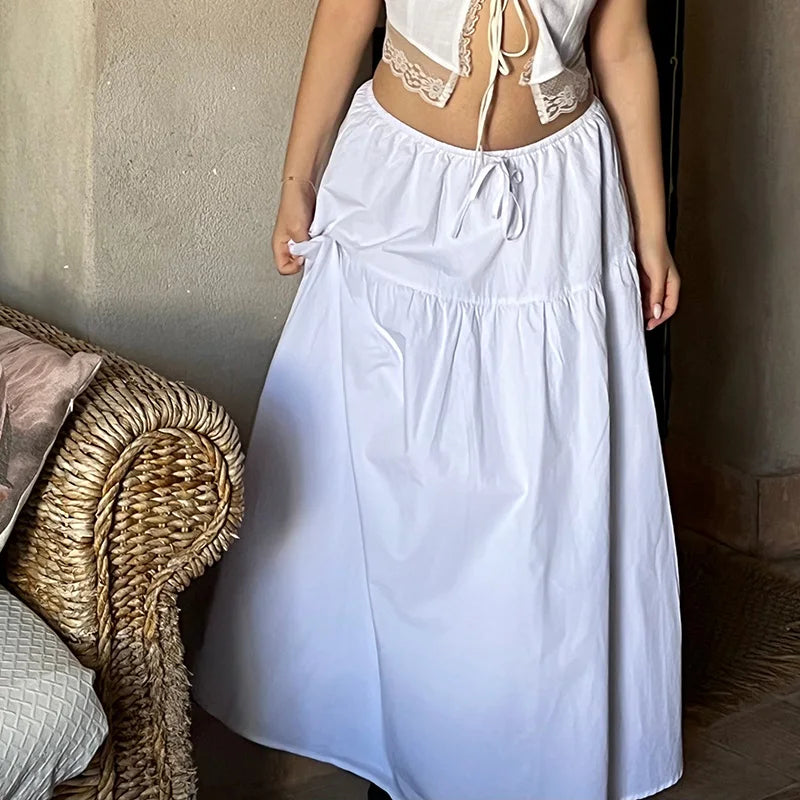Tie Up Waist Elastic Drawstring Skirts